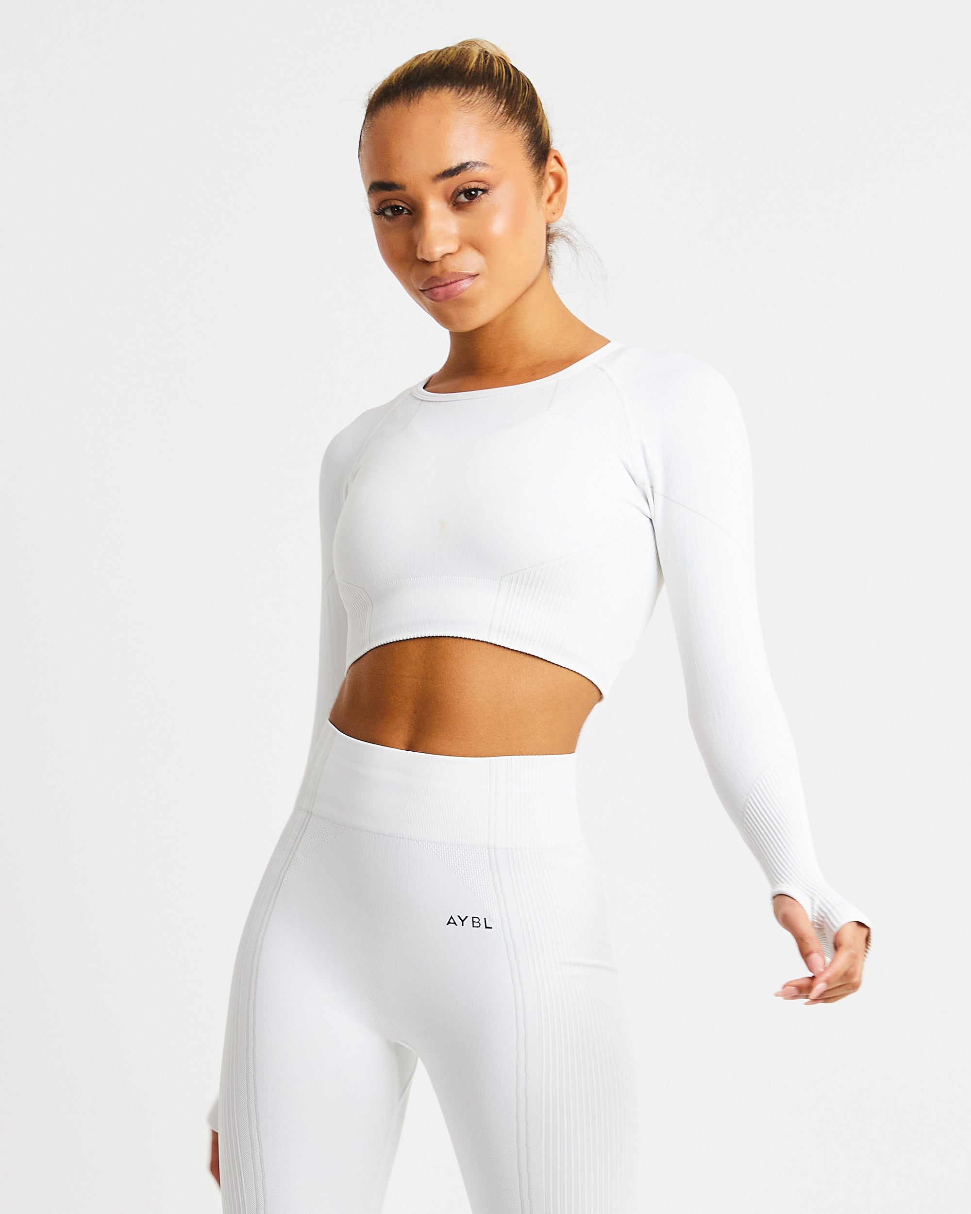 Reflex Seamless Long Sleeve Crop Top - White