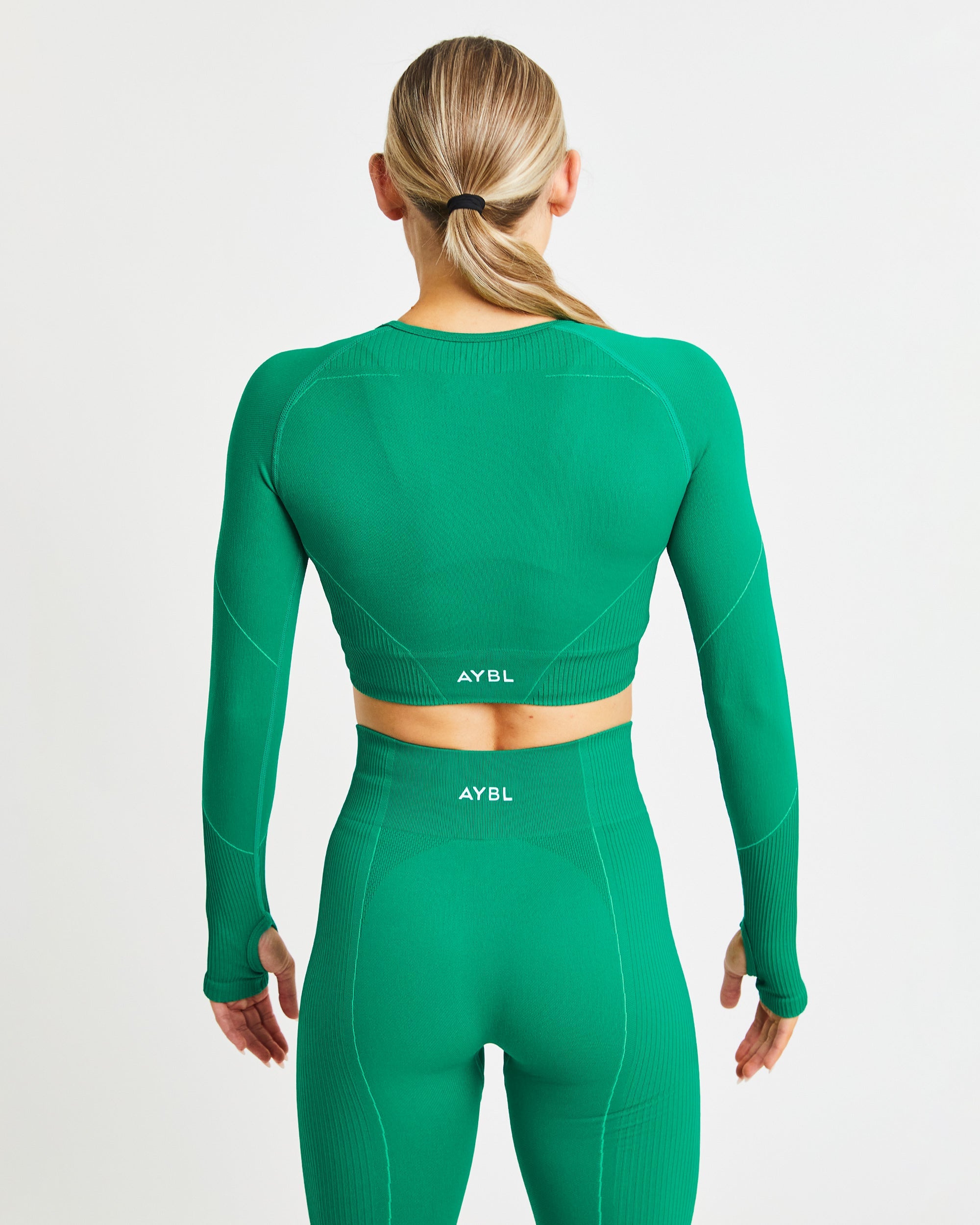 Reflex Seamless Long Sleeve Crop Top - Emerald Green