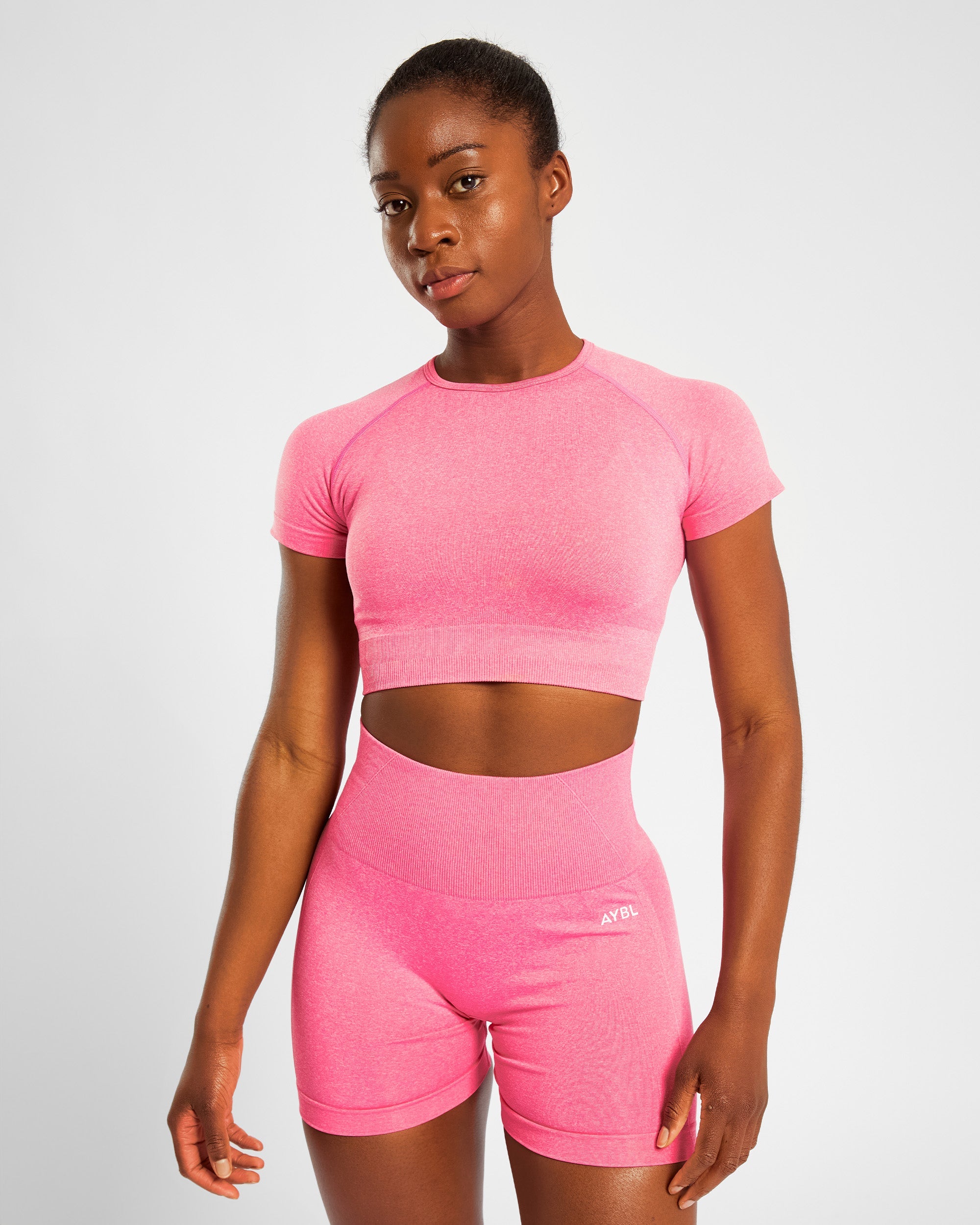 Nahtloses Empower-Crop-Top – Rosa meliert