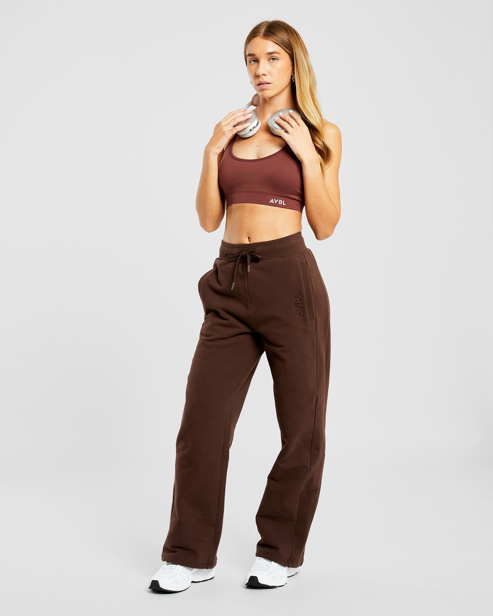 Pantalon de jogging décontracté à jambe droite de tous les jours - Marron cacao