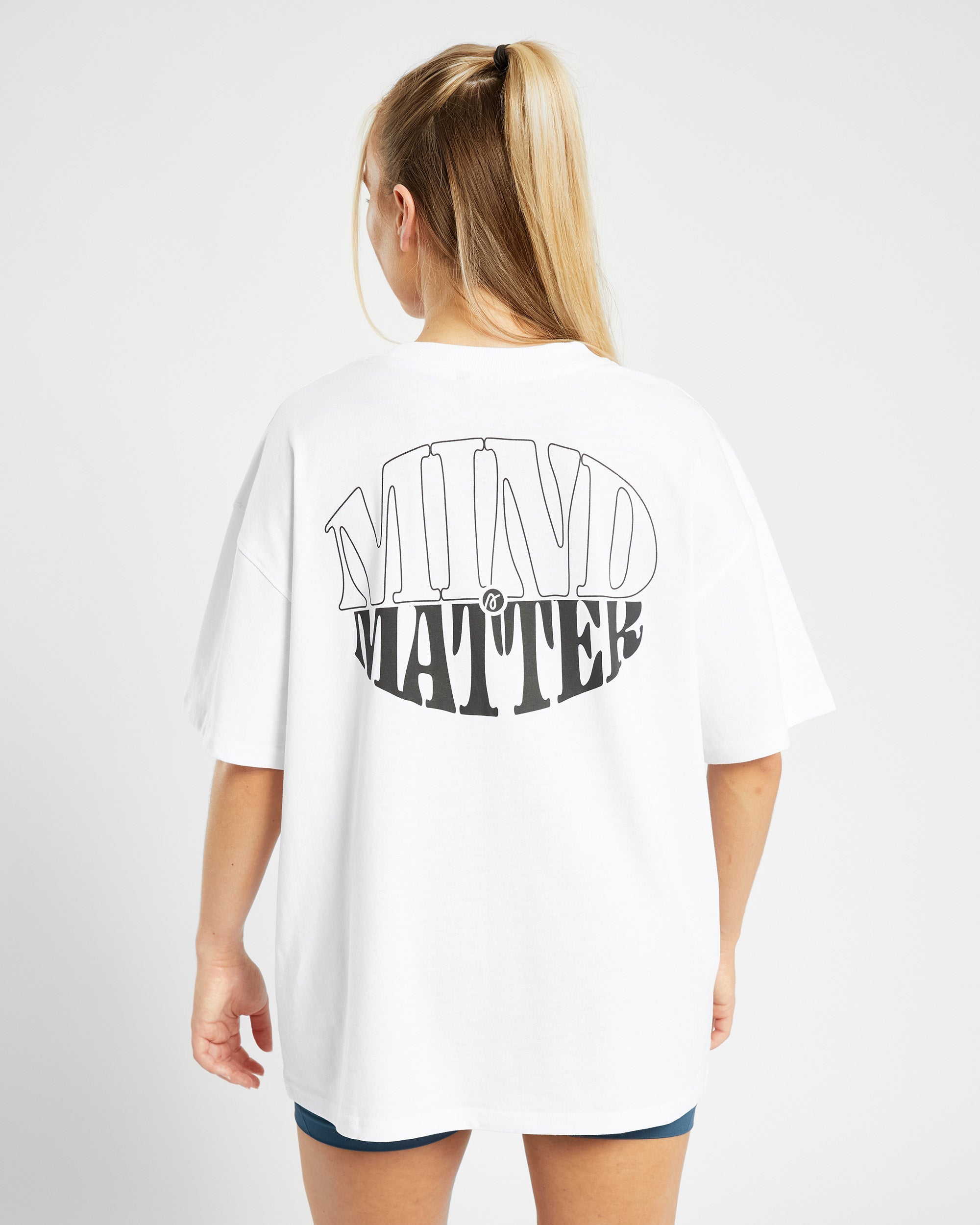 Mind Over Matter Übergroßes T-Shirt – Weiß