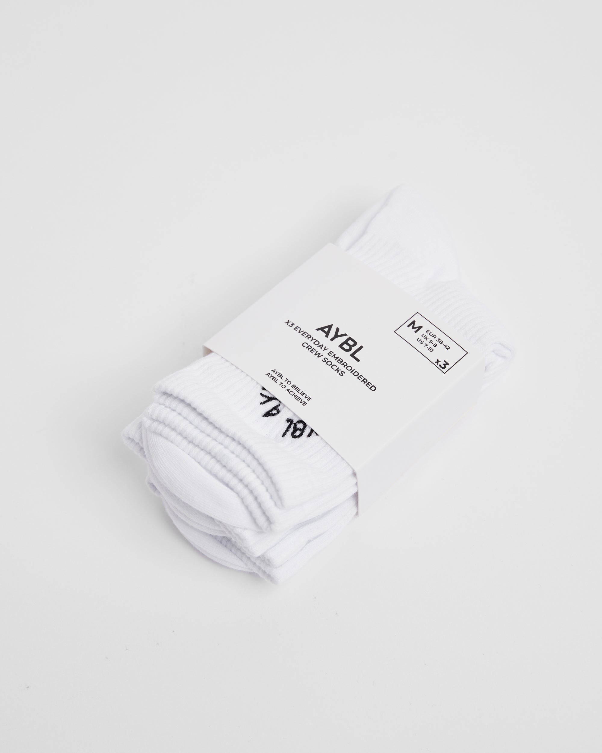 Everyday Embroidered Crew Socks (3 Pack) - White