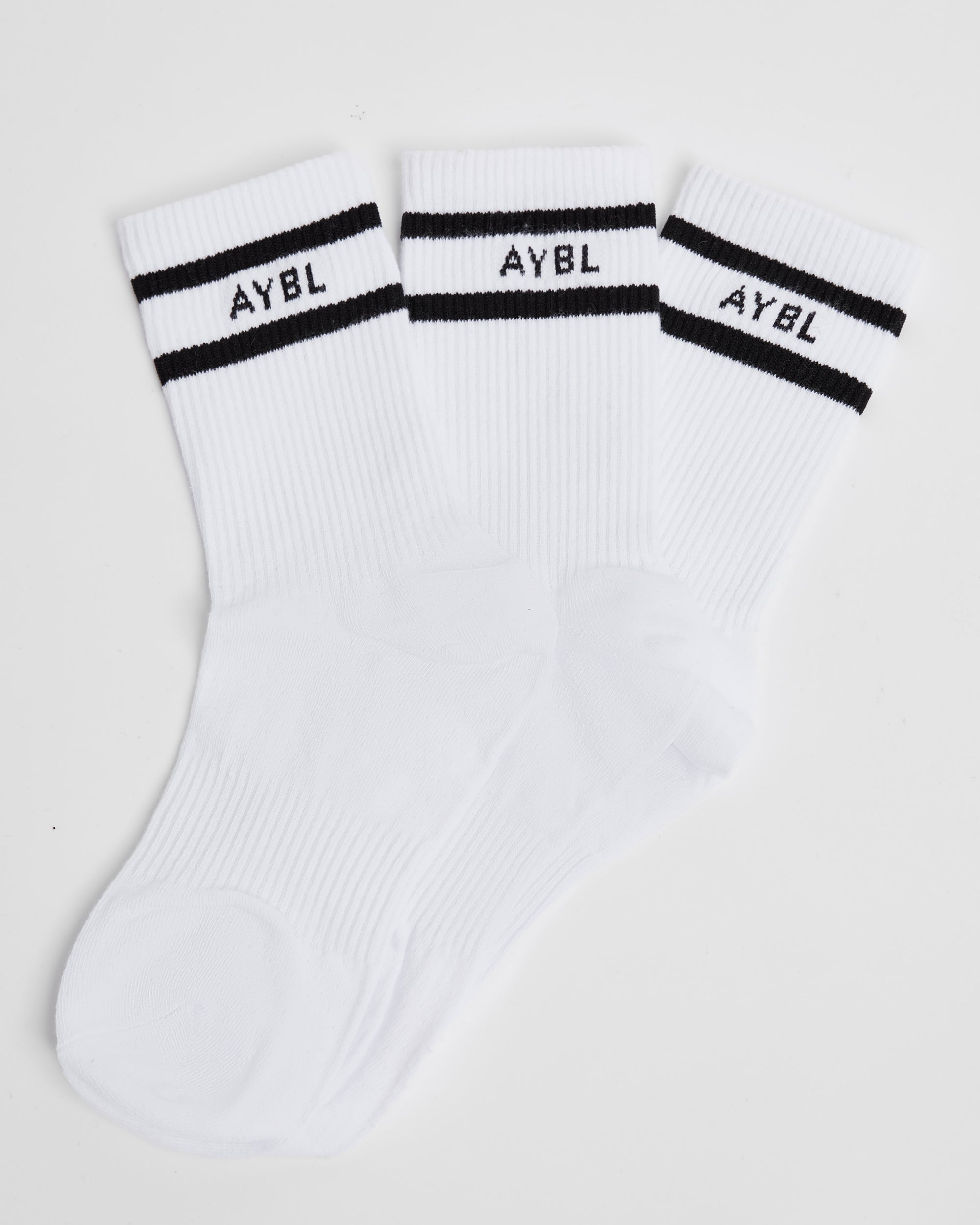 Everyday Double Stripe Crew Socken (3er-Pack) – Weiß