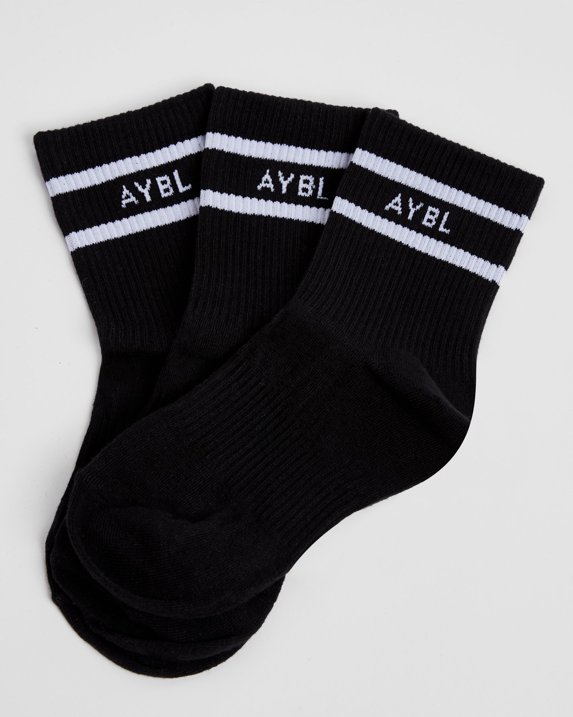 Everyday Double Stripe Crew Socks (3 Pack) - Black