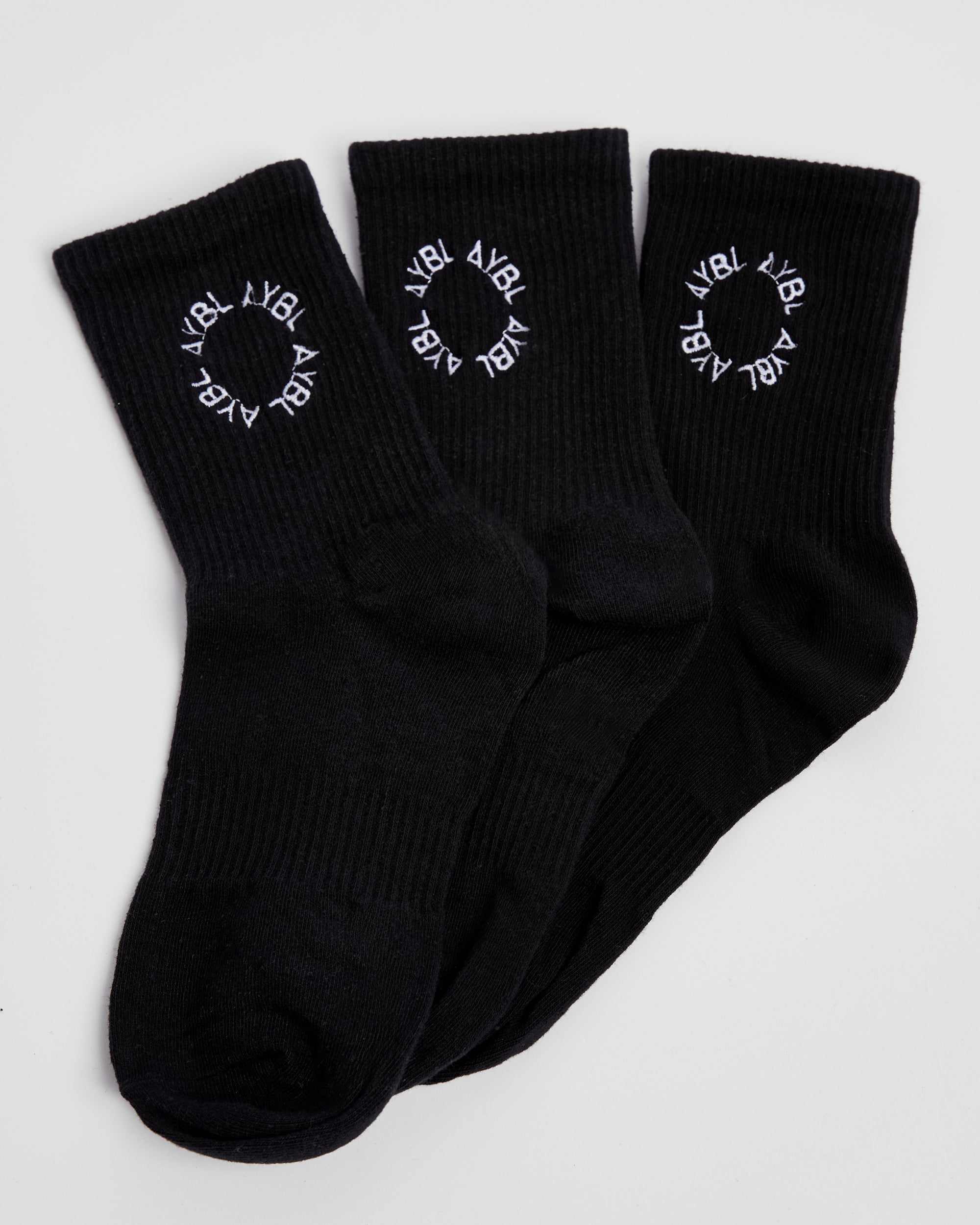 Alltägliche bestickte Crew-Socken (3er-Pack) – Schwarz