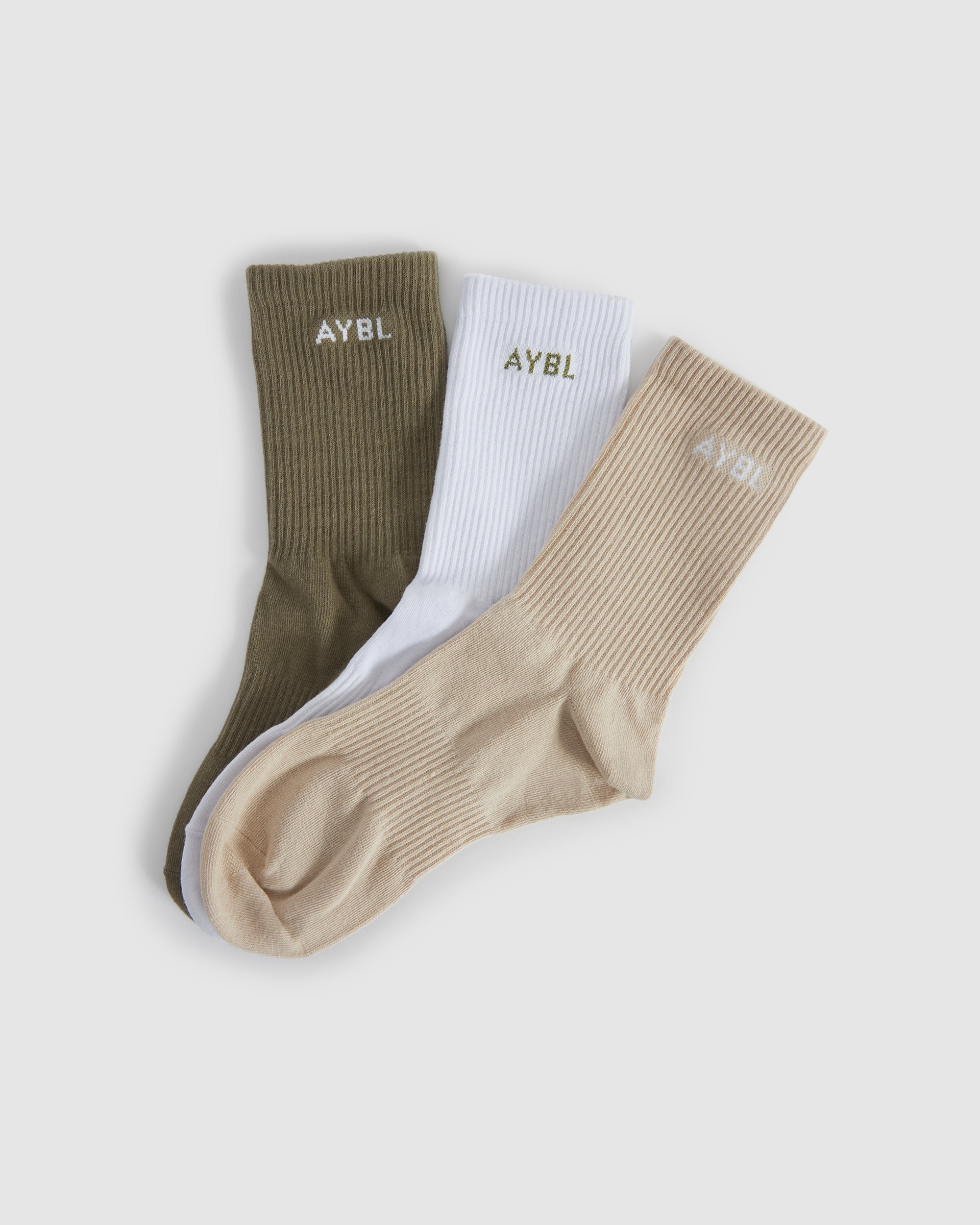 Everyday Crew Socken (3er-Pack) – Khaki/Beige/Weiß