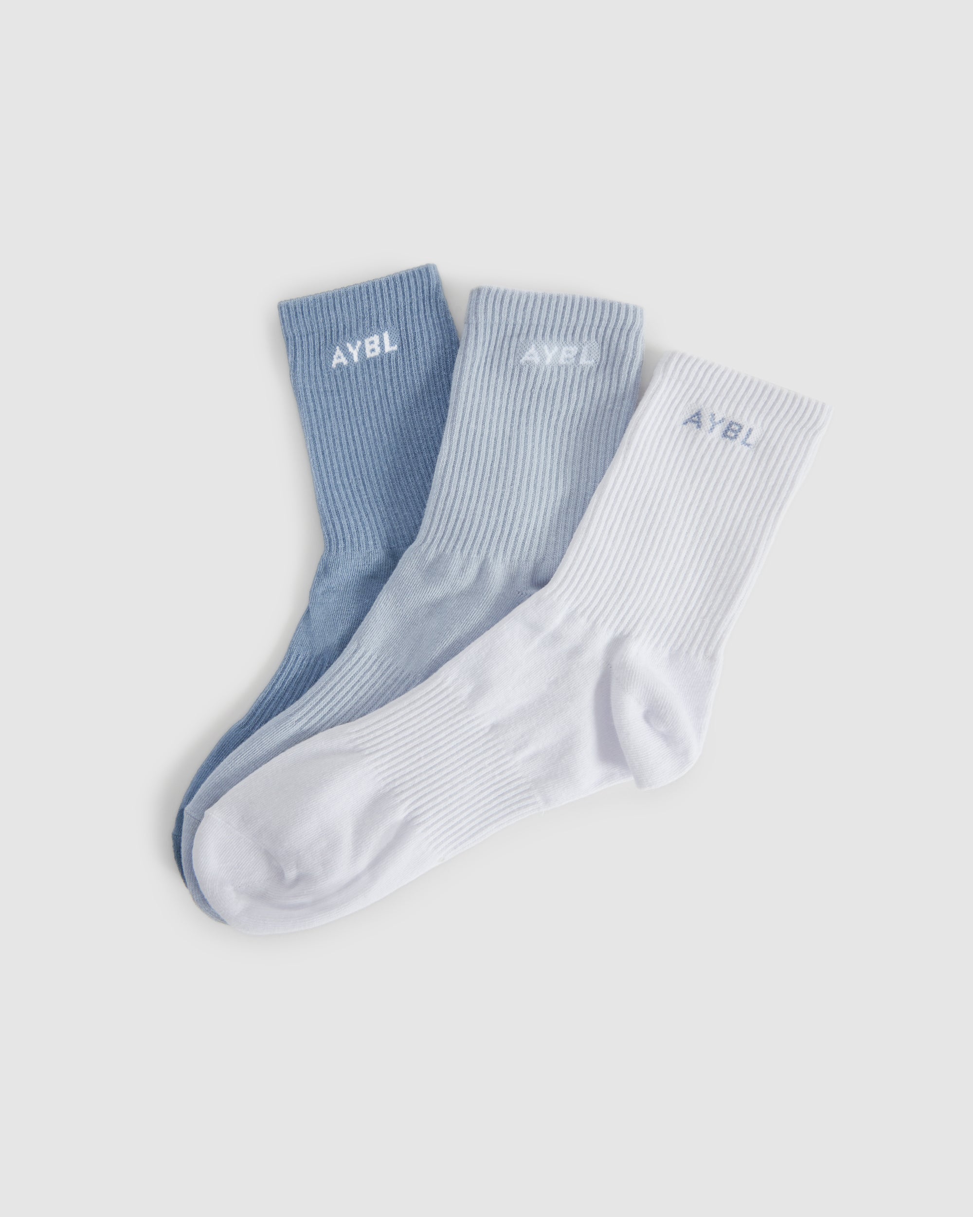 Everyday Crew Socken (3er-Pack) – Schieferblau/Hellblau/Weiß