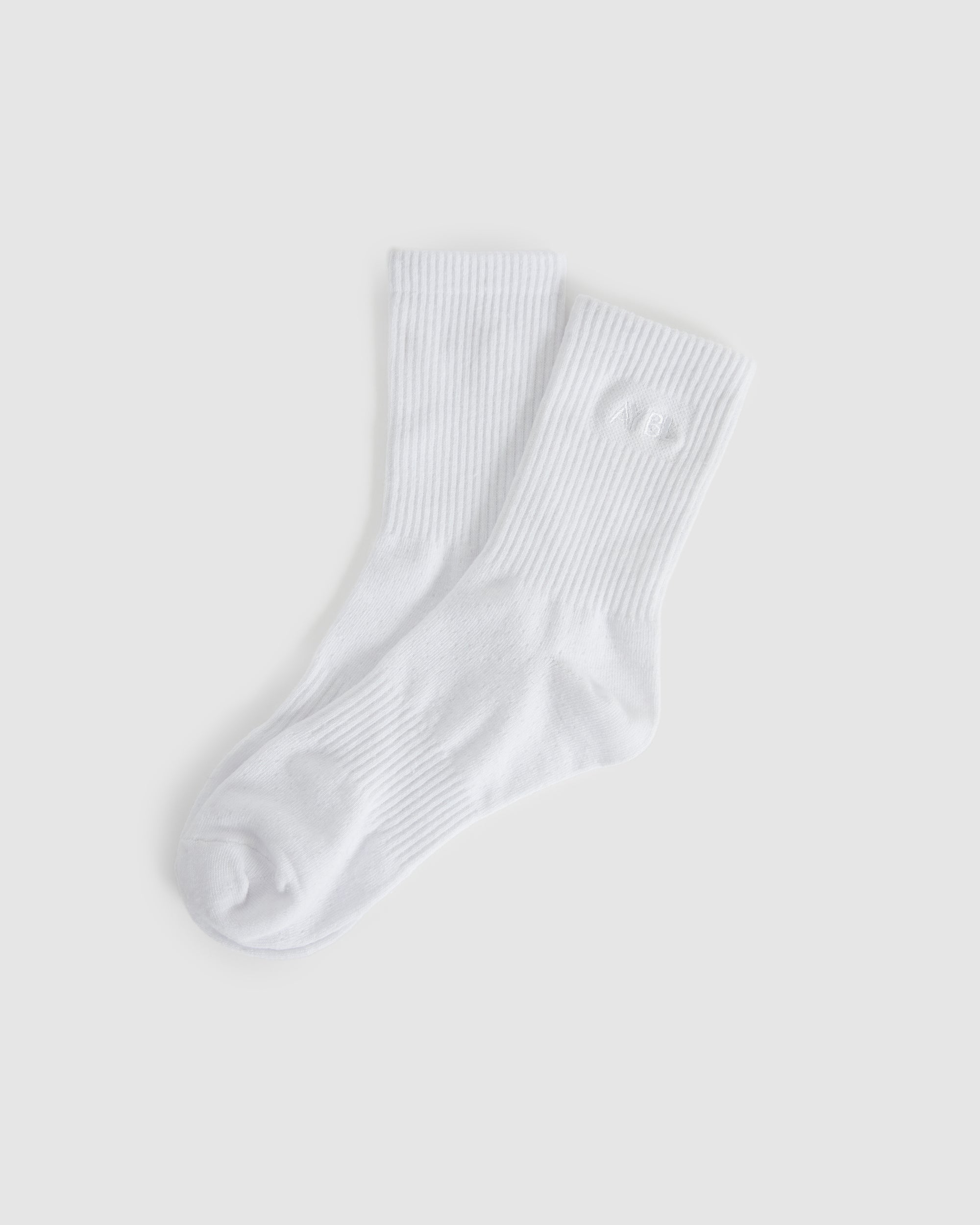 Tonal Embroidered Crew Socks - White