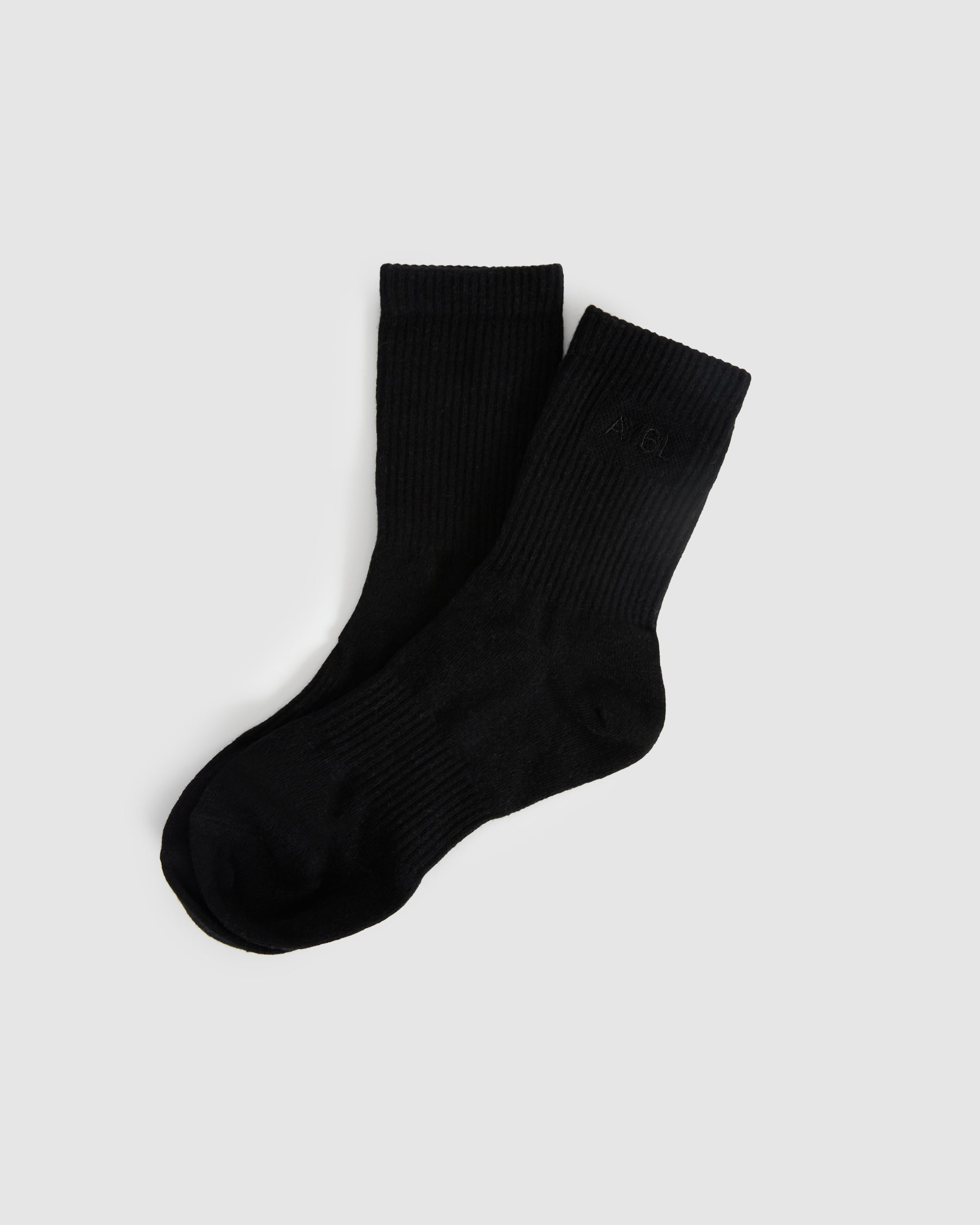 Ton in Ton bestickte Crew-Socken – Schwarz