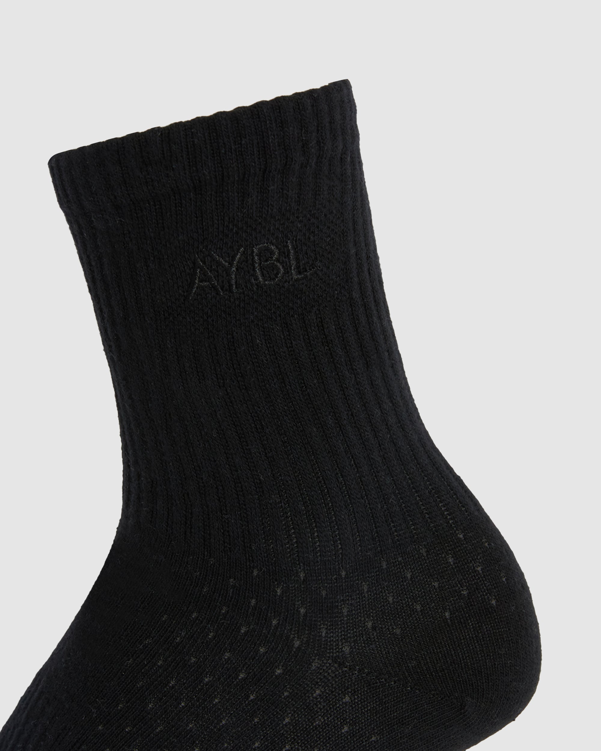 Tonal Embroidered Crew Socks - Black