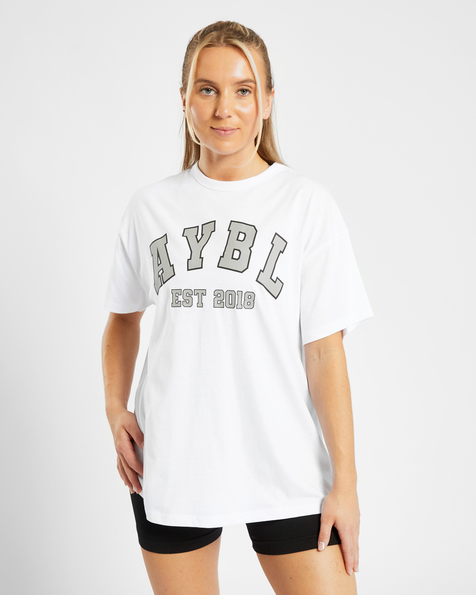 Übergroßes Varsity-T-Shirt – Weiß/Oliv