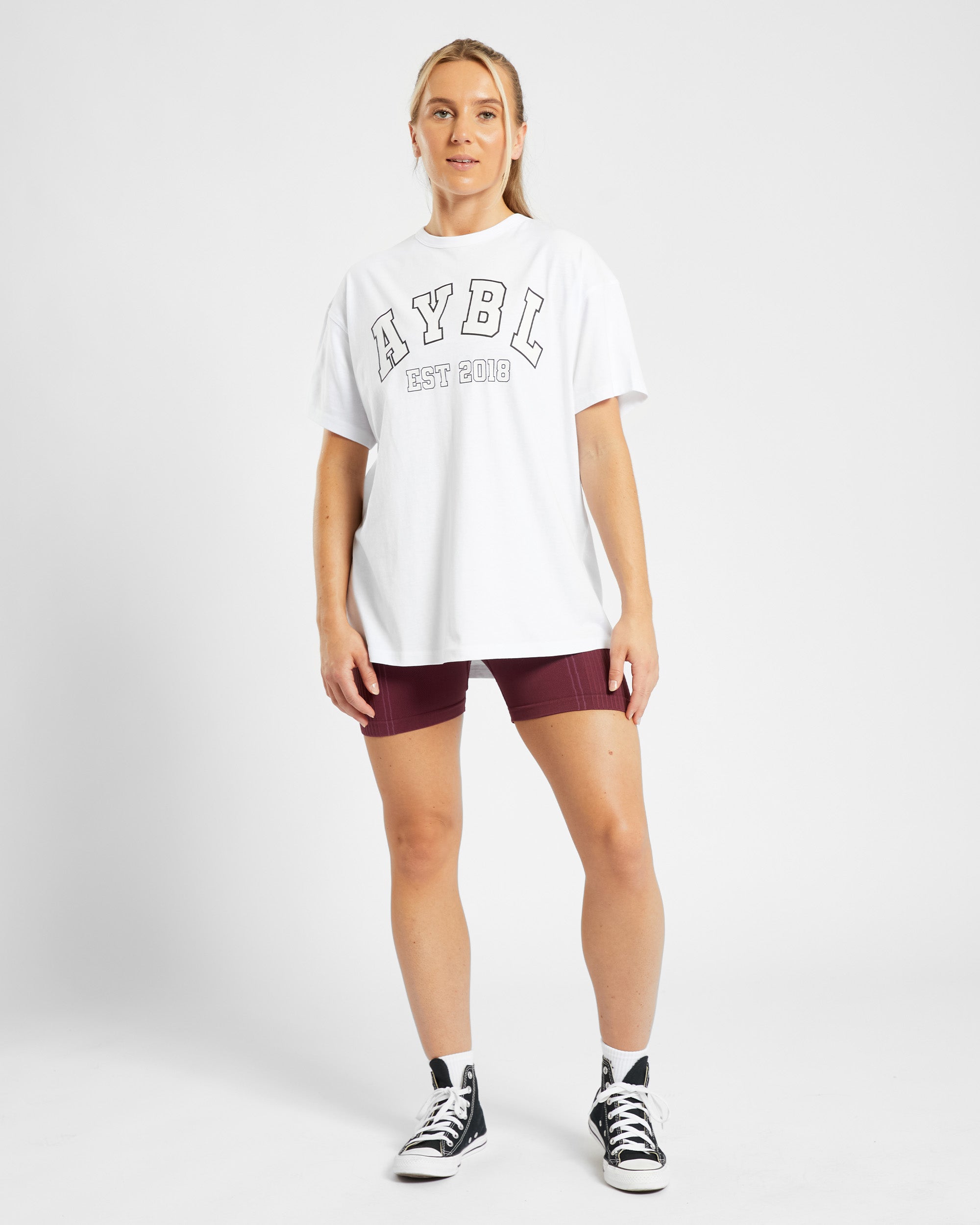 Varsity-Übergroßes T-Shirt – Weiß