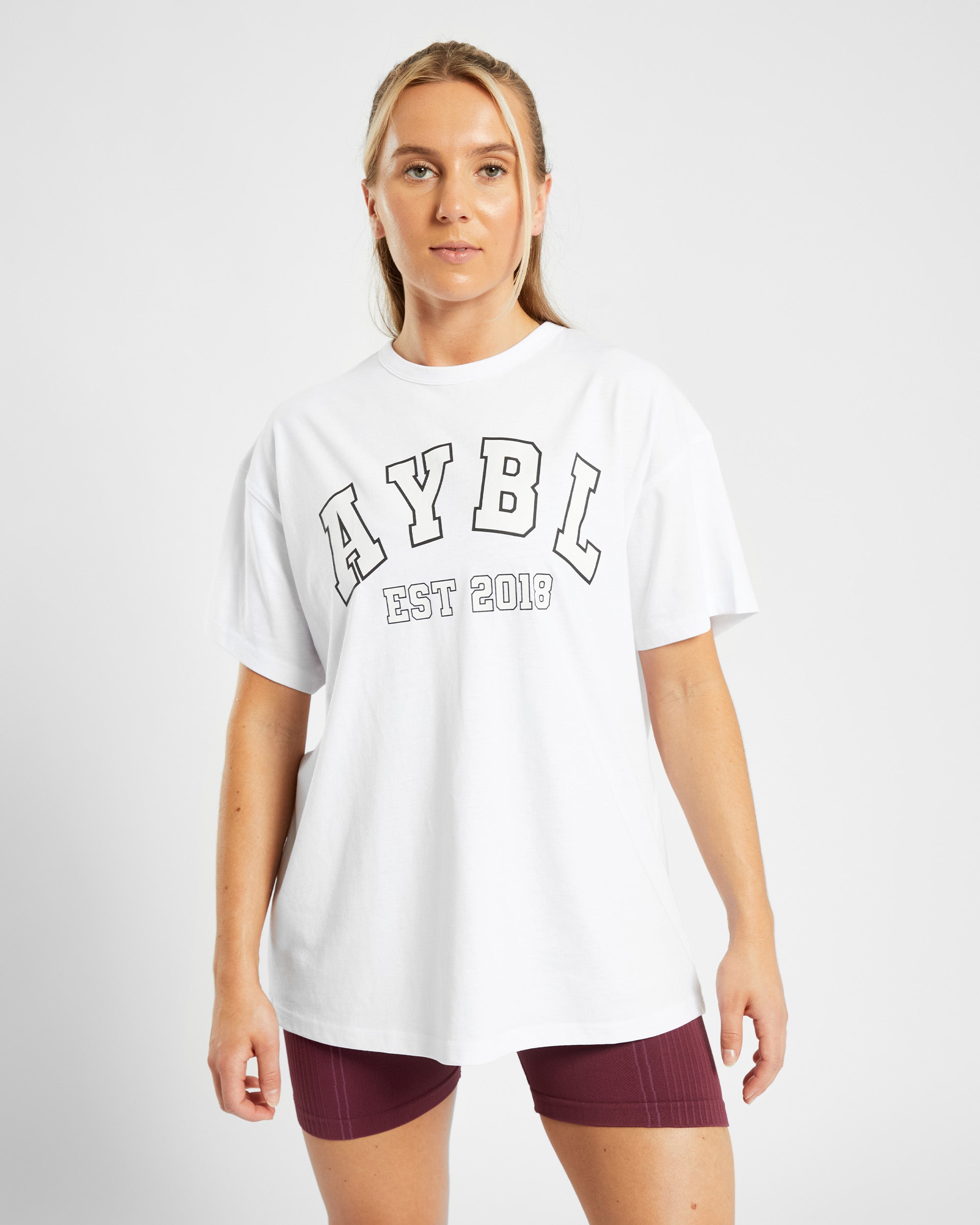 Varsity-Übergroßes T-Shirt – Weiß