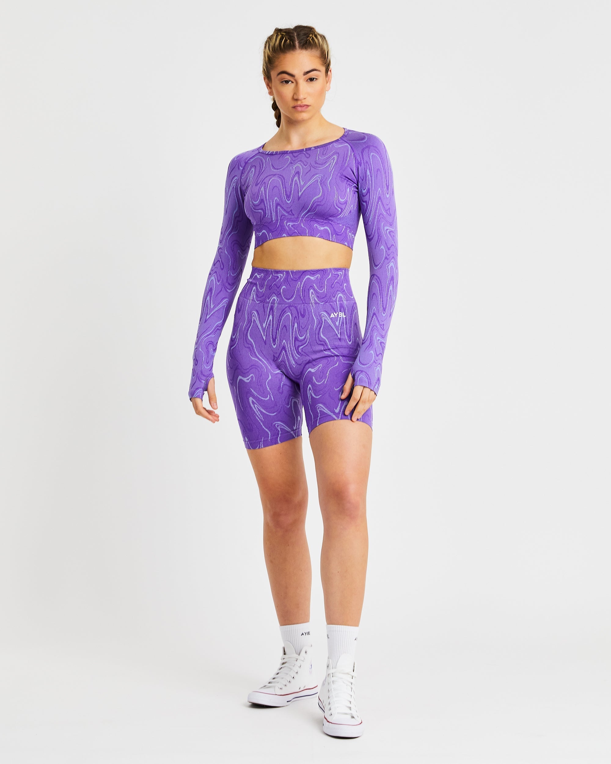 Velocity Seamless Long Sleeve Crop Top - Purple