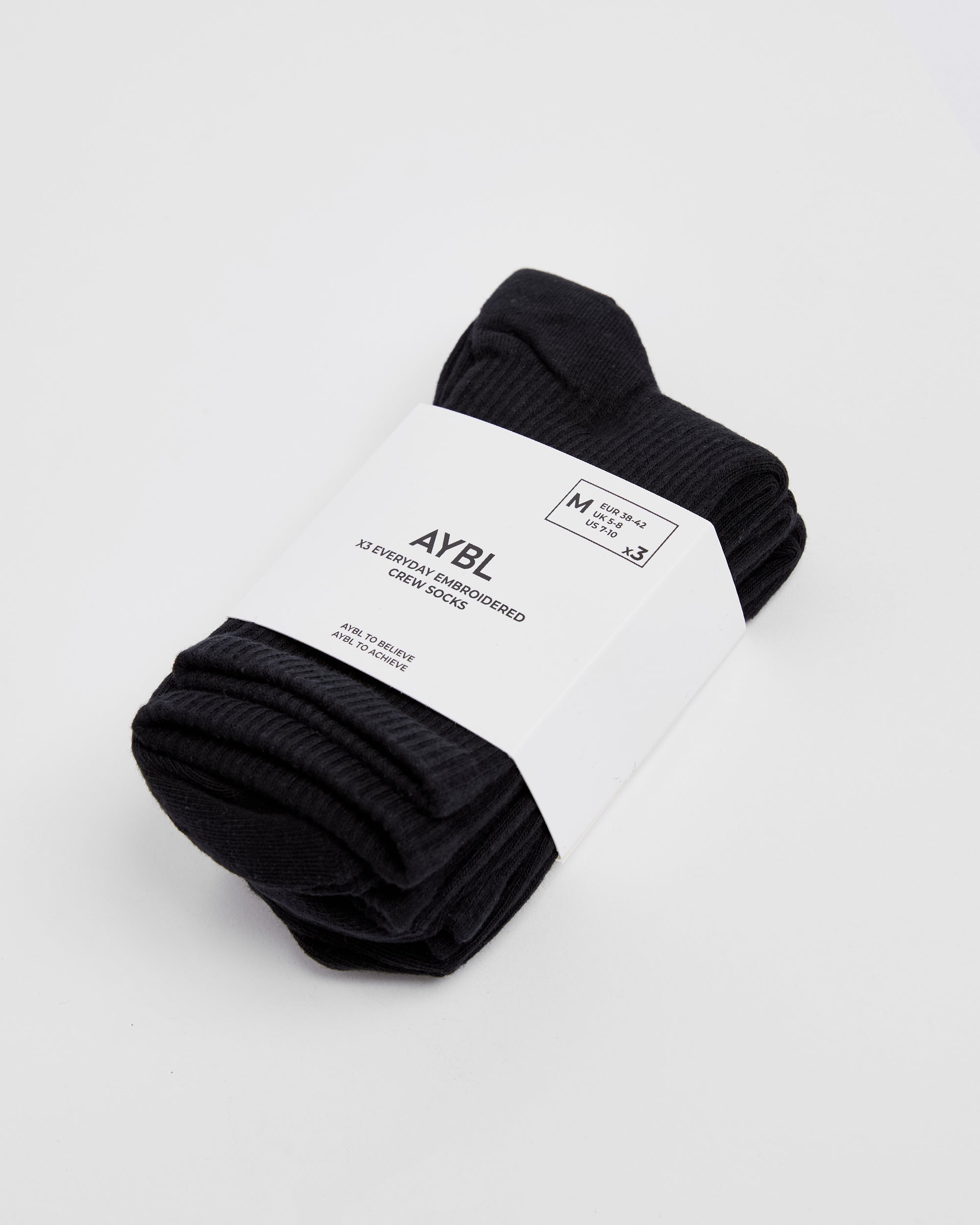 Alltägliche bestickte Crew-Socken (3er-Pack) – Schwarz