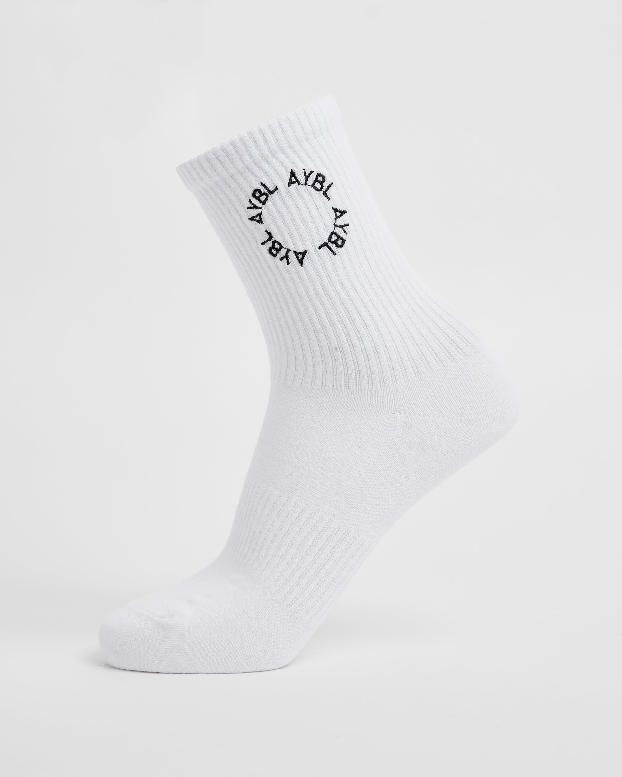 Alltägliche bestickte Crew-Socken (3er-Pack) – Weiß