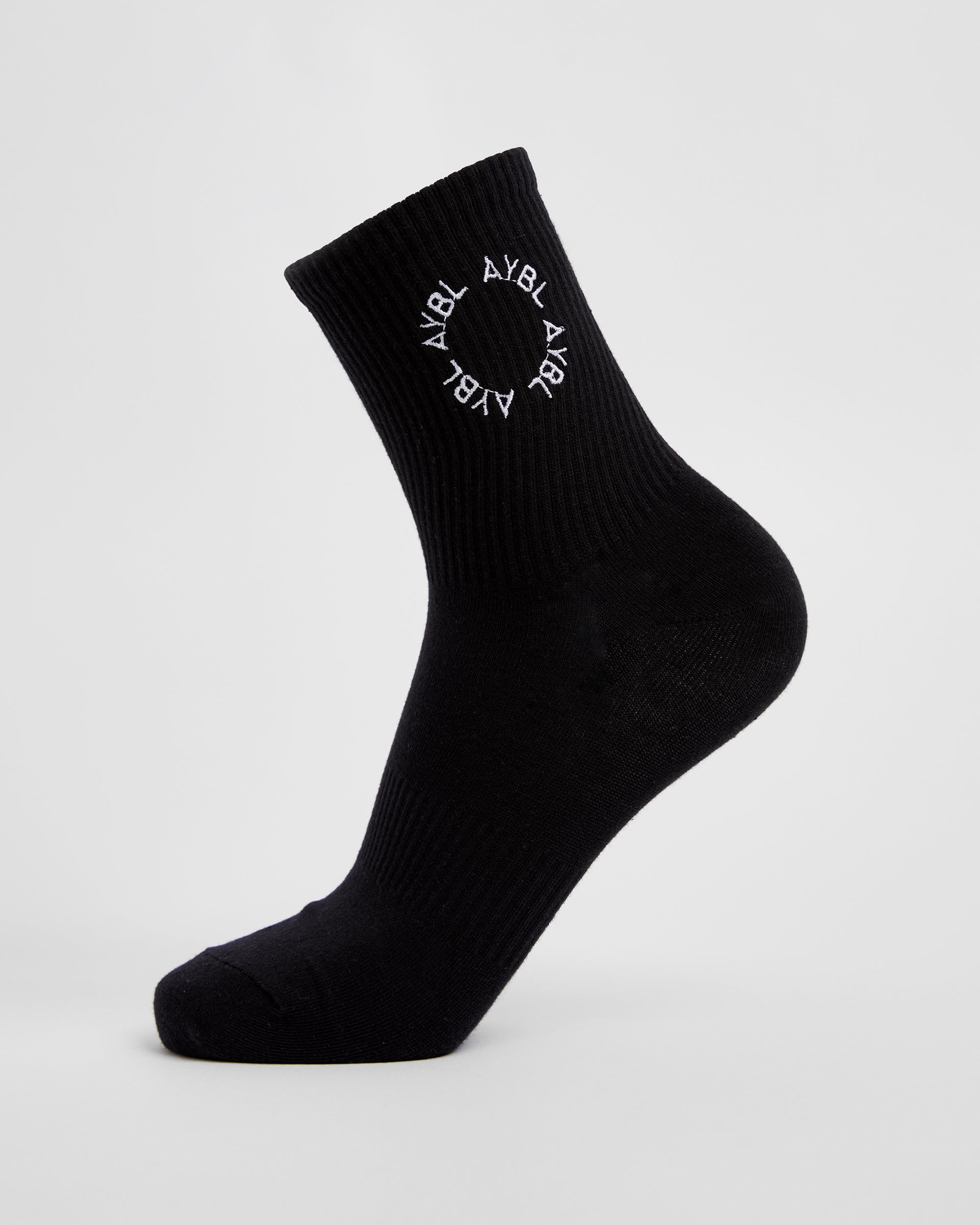 Alltägliche bestickte Crew-Socken (3er-Pack) – Schwarz