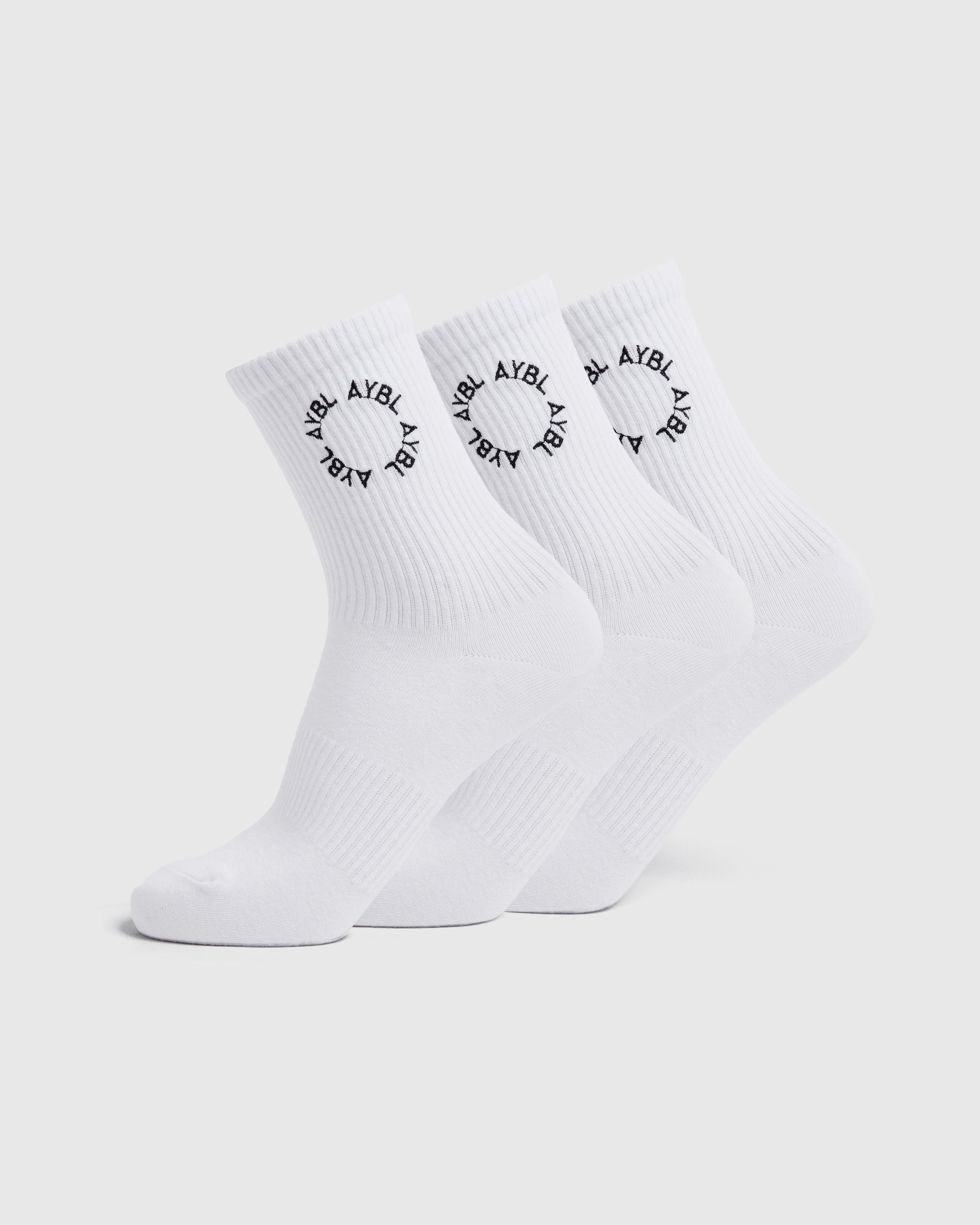 Alltägliche bestickte Crew-Socken (3er-Pack) – Weiß