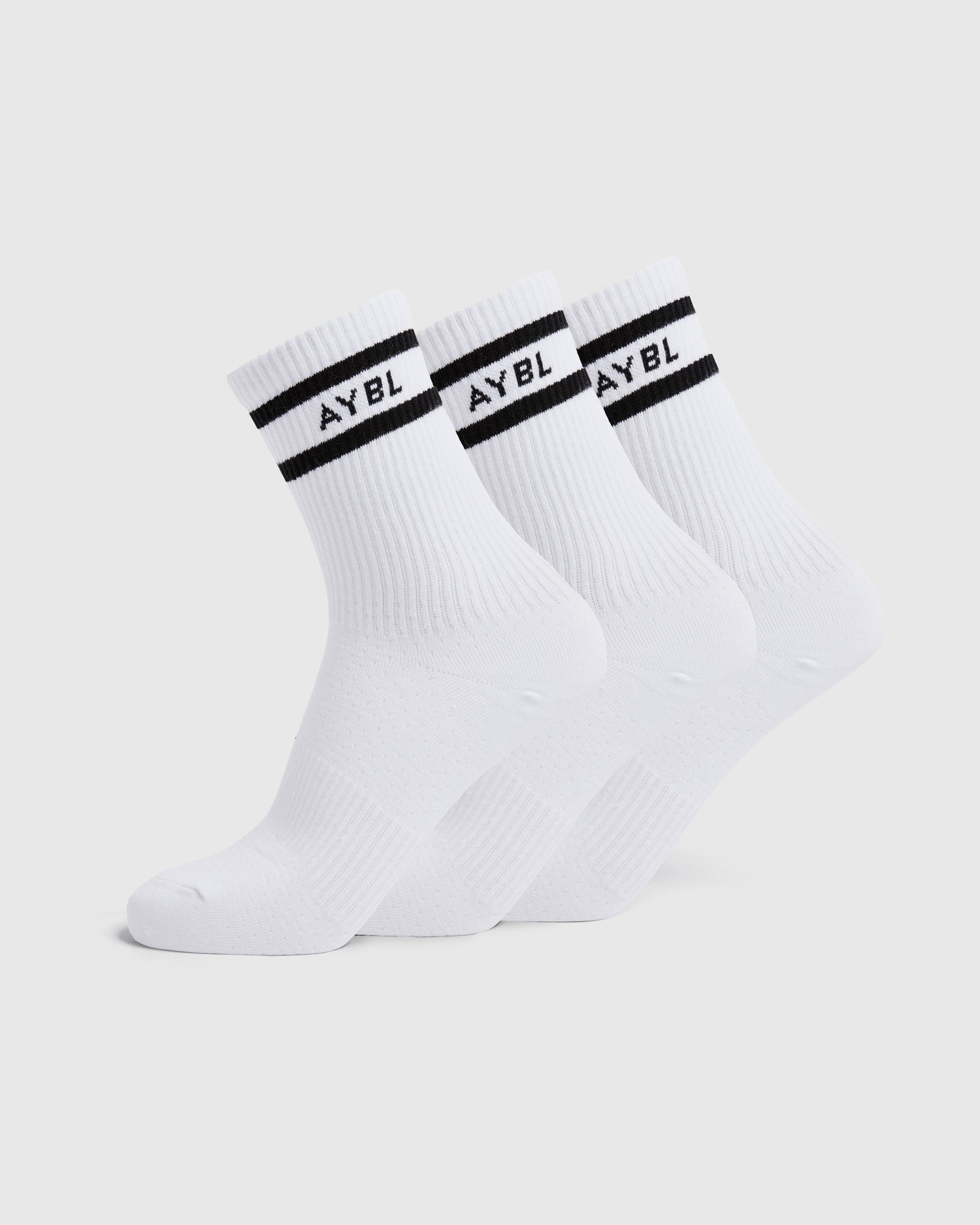 Everyday Double Stripe Crew Socken (3er-Pack) – Weiß